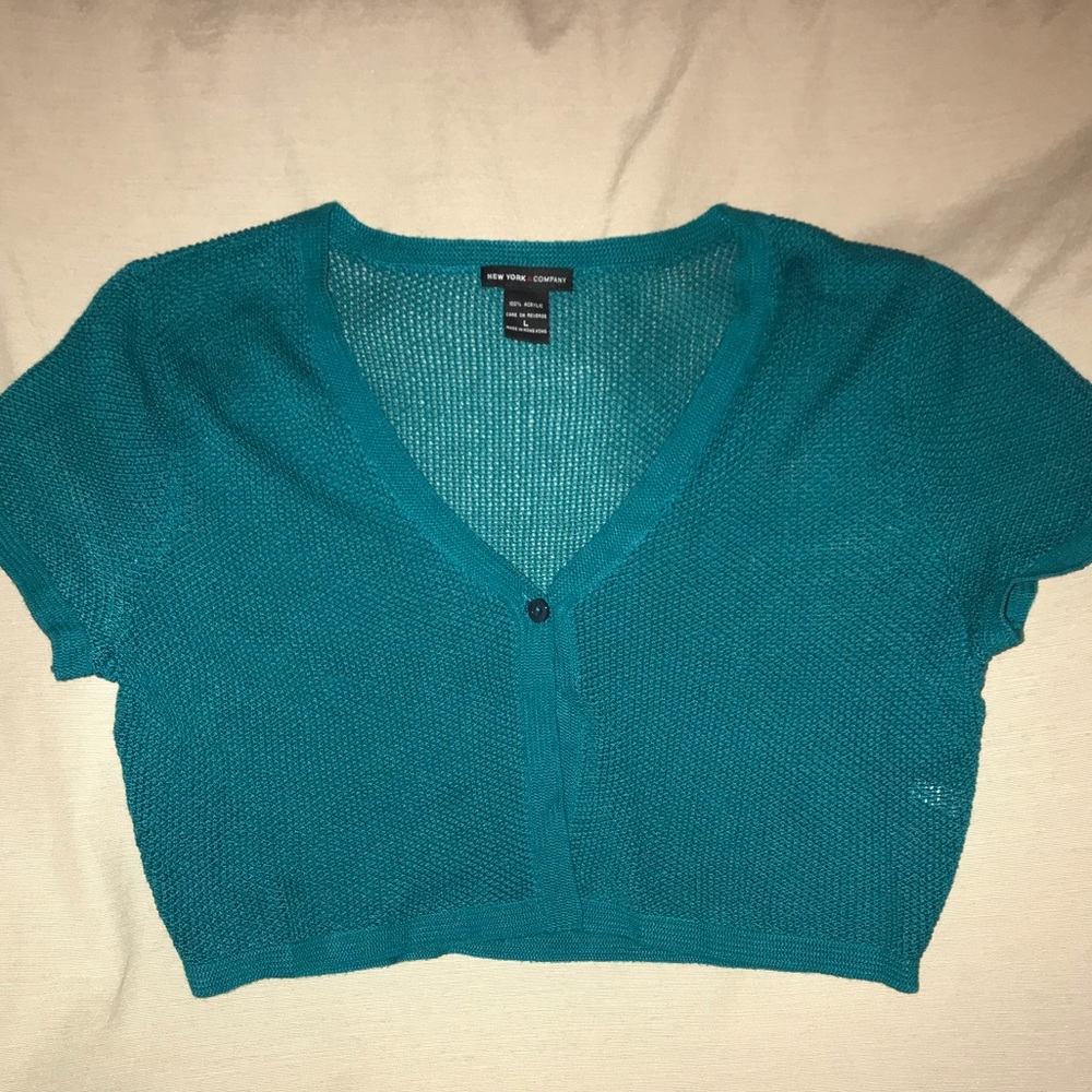 NY&Co Large Teal Crop Sweater